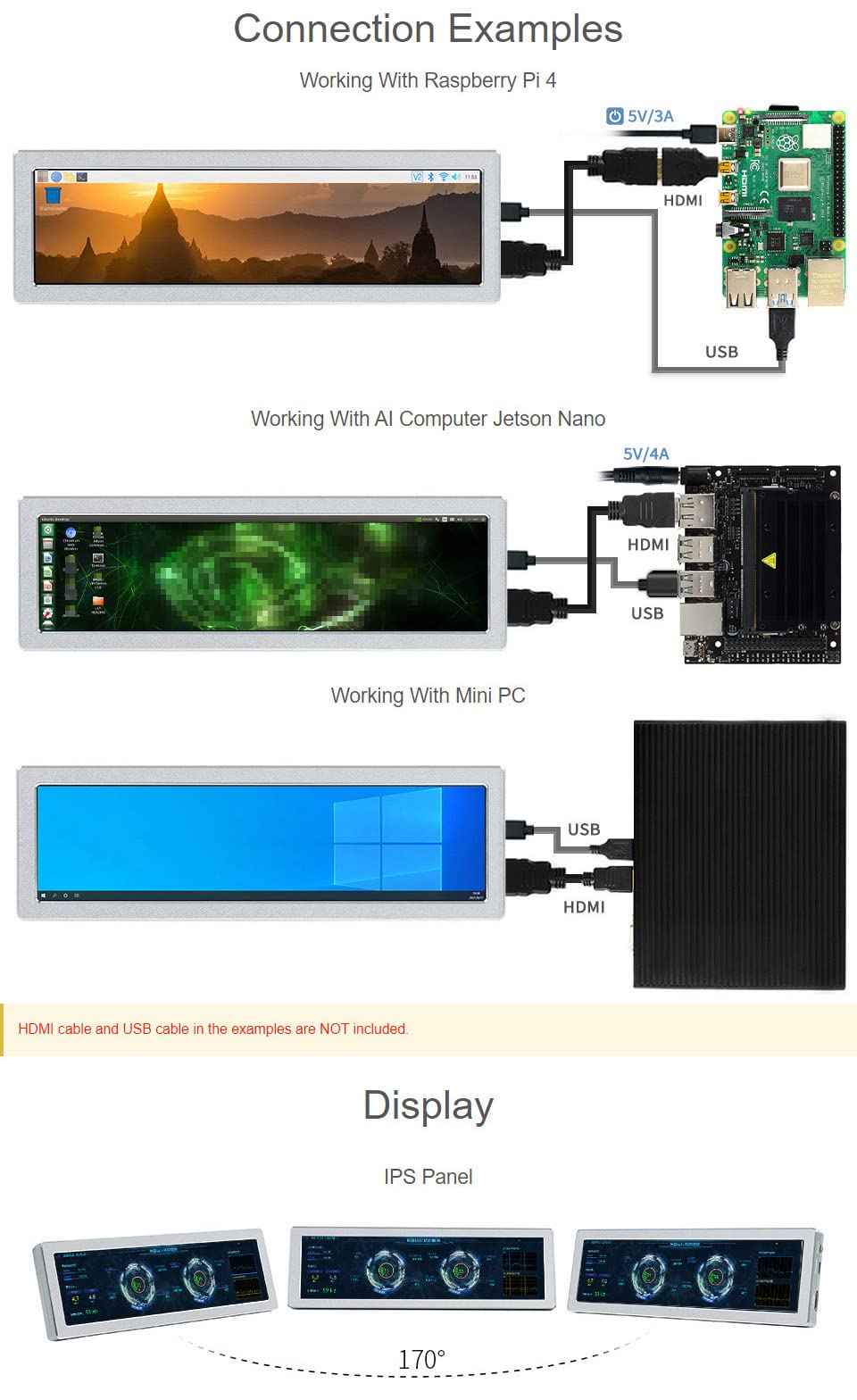 Amazon.co.jp: ウェーブシェア 8.8インチ HDMI 小型モニター、480×1920